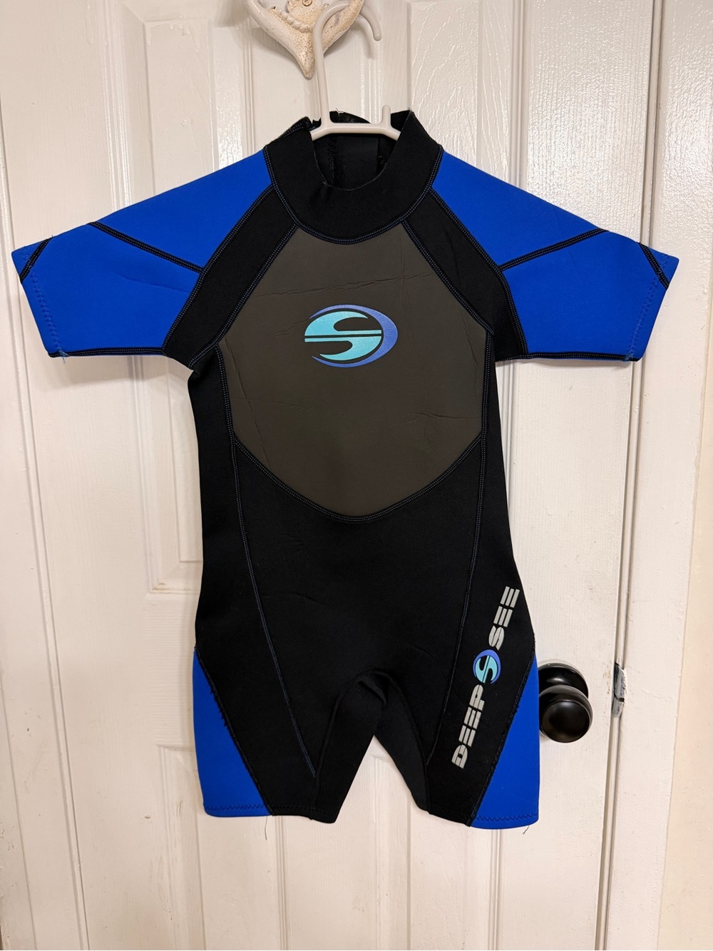 Deep See Kids' Shorty One-Piece Swimsuit in Blue and Black
